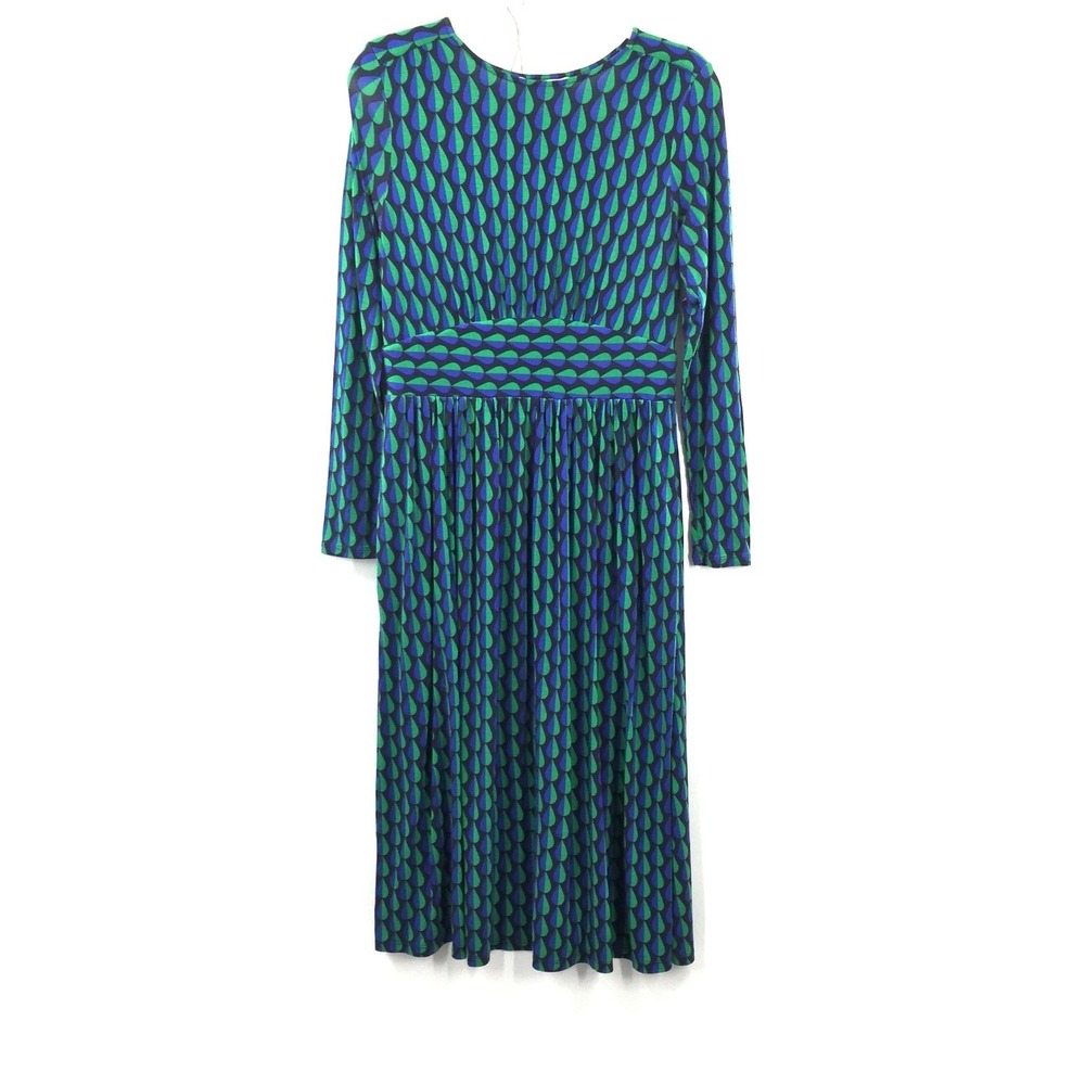 Boden Blue & green water drop Pattern Long Sleeve fit & flare Dress jersey 8
